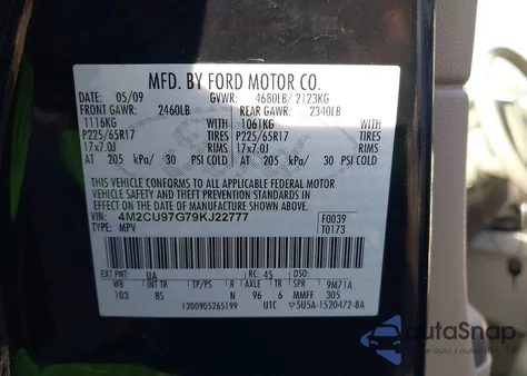 2009 Mercury Mariner Premier V6 from USA, damaged, VIN 4M2CU97G79KJ22777